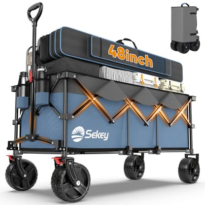Sekey 300L Extended Collapsible Wagon, 660 lb Capacity, 48 in Long - color: Blue&grey