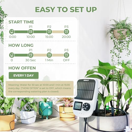 HIRALIY Solar Drip Irrigation System with Timer, Automatic Plant Watering