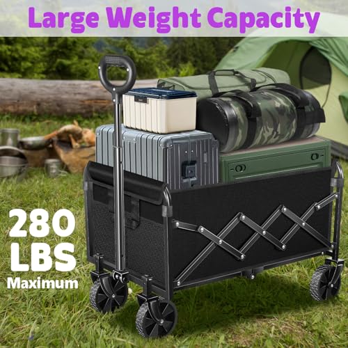 Wagons Cart Foldable, 280 lbs Collapsible Wagon with Wheels for Camping - size: 280LBS