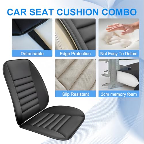 Car Seat Cushion with Back Support Pillow, 1.2'' Memory Foam, Black - size: X-Large