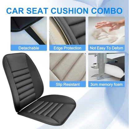 Car Seat Cushion with Back Support Pillow, 1.2'' Memory Foam, Black - size: X-Large