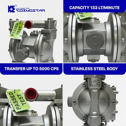 COSMOSTAR D0903 3/4" Double Air Diaphragm Pump, Aluminum Body, Teflon Ball, seat and Diaphragm, Pump Muffler, Pump, Chemical Pump, Waste Oil Pump, Pneumatic Oil Pump, Diaphragm Pumps - size: D0903 3/4" Aluminum