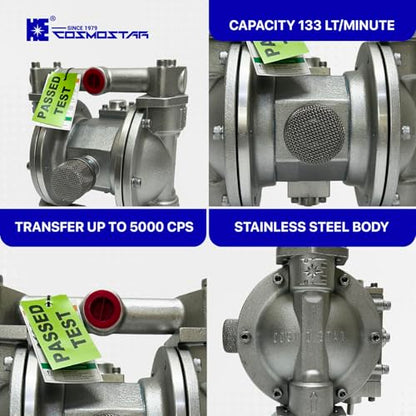 COSMOSTAR D0903 3/4" Double Air Diaphragm Pump, Aluminum Body, Teflon Ball, seat and Diaphragm, Pump Muffler, Pump, Chemical Pump, Waste Oil Pump, Pneumatic Oil Pump, Diaphragm Pumps - size: D0903 3/4" Aluminum