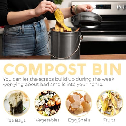 Epica Kitchen Compost Bin for Kicthen Countertops, 1.3 Galllon - Grey - color: Gray