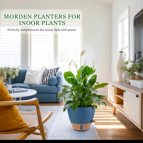 2 Pack 10 inch Plant Pots, Plastic Self Watering Planters - color: Navy Blue, size: 10 inches
