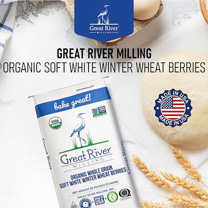 Great River Milling Organic Soft White Wheat Berries, Non-GMO, 25 lb