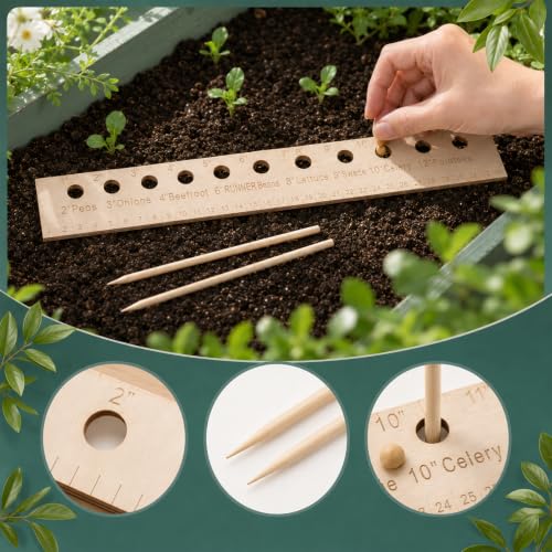 Seed Spacer, Dibbler Gardening Tool, Seeding Ruler with Holes Garden Template, Seed Planting Tool for Precise Planting Template