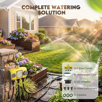 3 Zone Sprinkler Timer for Garden Hose, Brass Inlet Yard Irrigation
