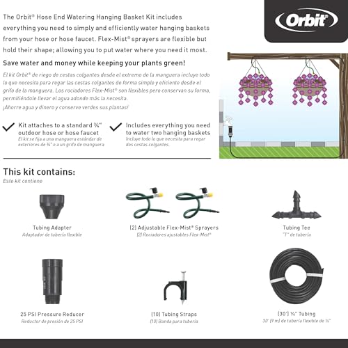 Orbit 56311 Hanging Basket Drip Irrigation Drip Watering Kit with Flex Misters (Pack of 4) - size: 4 pack, style: Without Timer