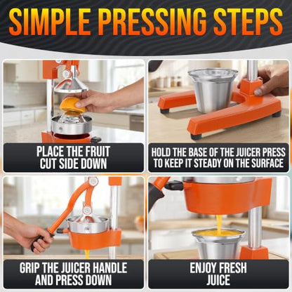 Cast Iron Juicer Hand Press, Heavy-Duty Squeezer (Orange) - color: Orange