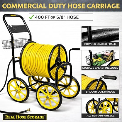 Garden Hose Reel Cart, Heavy Duty Hose Reel with Wheels, Outdoor Water Hose Reel for Backyard, Garden, or Lawn, Metal Hose Carts (400ft Hose Carriage) - size: 400ft Hose Carriage