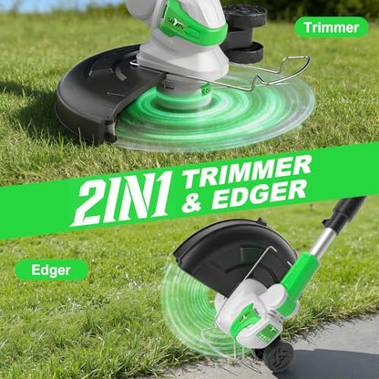 SOYUS 12" 20V 2-in-1 String Trimmer Edger, 2×2.0Ah Battery & Charger - color: Light green