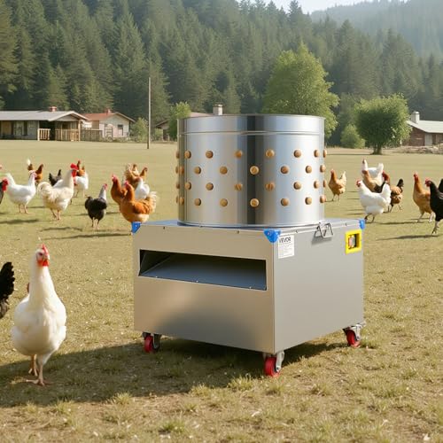 VEVOR Chicken Plucker Machine, 23.6 in Drum, 2200W & 240RPM Electric Chicken Plucking Machine with 119 Soft Fingers & Transport Wheels, Stainless Steel Feather Remover for Processing 2-4 Chicks Once - color: Silver