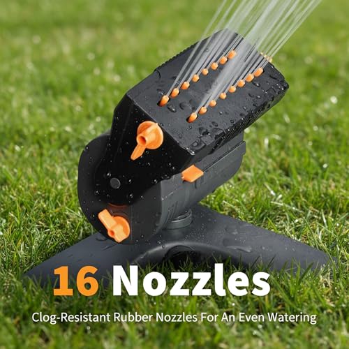 Mini Turbo Oscillating Water Sprinklers for Yard, Garden Sprinkler with Large Base, Adjustable Width, Range and Flow Rate, 16 Nozzles, Grey