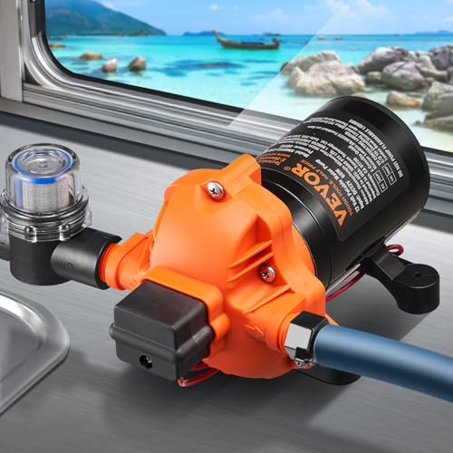 VEVOR 12V Diaphragm Pump, 1.8 GPM (6.81 L/min), 3-Chamber 12 Volt DC Water Pump with Automatic Pressure Switch 40-100 PSI Adjustable, 60 PSI, 1/2'' MNPT Port, for RV Yacht Food Truck Camper Marine - size: 12V, 1.8GPM, 60PSI(Adjustable)