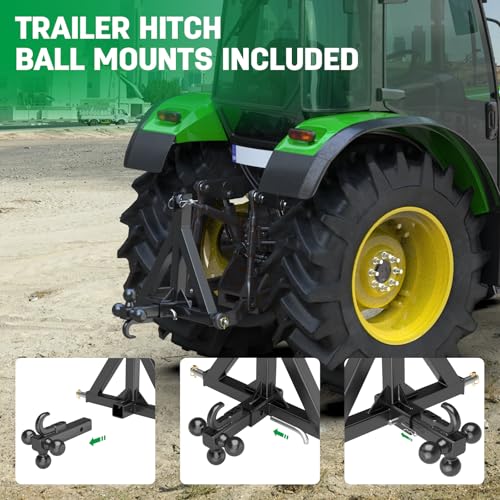 3 Point Trailer Hitch 2" Receiver Trailer Ball Hitch&Towing Hook for Cat.1 - color: Black