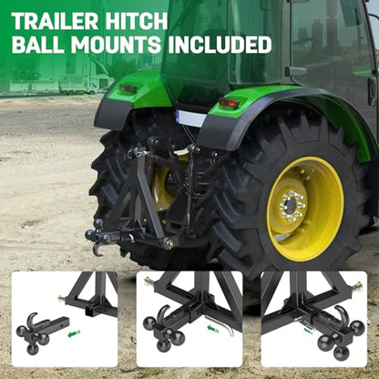 3 Point Trailer Hitch 2" Receiver Trailer Ball Hitch&Towing Hook for Cat.1 - color: Black