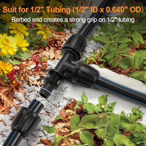21 Pieces 1/2 Inch Drip Irrigation Fittings Kit, 1/2'' Drip Line Barbed Fittings for 1/2 Inch Irrigation Tubing (1/2" ID x 0.650" OD) Anti-Leak Lock Nut Connectors for Garden Drip System - size: 1/2" Fittings Kit-21P