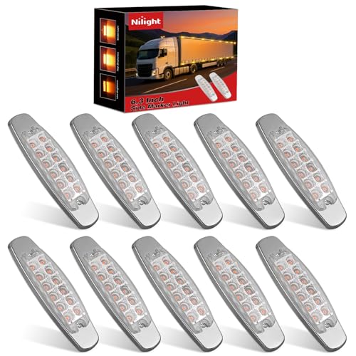 Nilight 6.3" Amber Rectangle Side Marker Light, White Lens, High Low Strobe - color: Clear Amber 6.3" 10Pcs