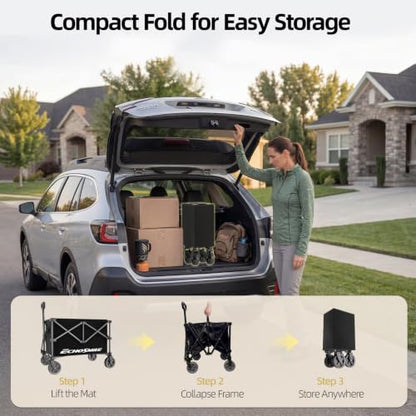 EchoSmile Easy Collapsible Wagon Cart, Folding for Grocery & Camping, Black - color: Black