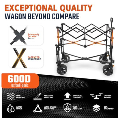 Sekey Double Decker Wagon, 500LBS Heavy Duty Collapsible Utility Cart with 400L Capacity & Extended Lower Shelf, Fits 10x10 Canopy, Foldable Garden Wagon with Big Wheels & Brakes for Sports & Beach - color: Army Green