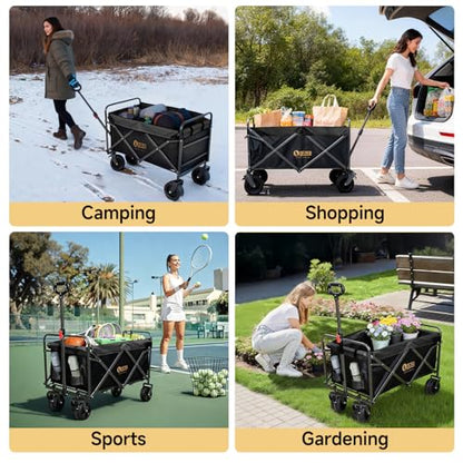 Collapsible Folding Wagon with Tailgate and Brake, Duty Utility Cart - color: Black, size: Large with Tailgate