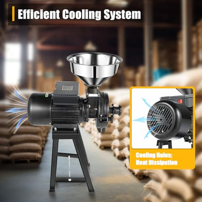 Electric Grain Grinder Mill,110V 1500W Commercial Corn Mill Grinder Machine Feed Mill Wheat Grinder, Thickness Adjustable Flour Mill Cereals Grinder with Stainless Steel Funnel 1400r/m - color: Dry & Wet Grinder All Black
