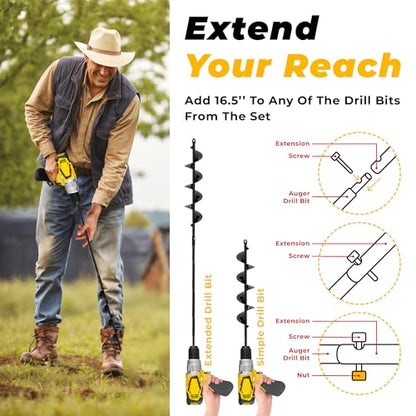 Auger Drill Bit for Planting 2x32'' - with Extension -3/8'' Hex Drive Drill - size: 1 Bit