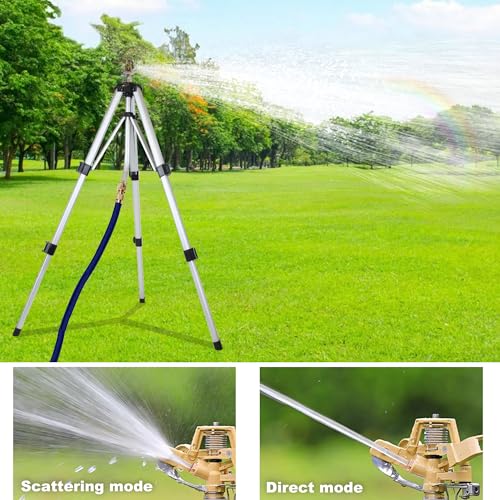 Sprinklers for Yard on Tripod, 2 Pack Heavy Duty 360 Degree Impact Lawn Sprinklers for Yard and Gardens, Adjustable Base with Sprinkler Head Nozzle and 3/4" NH Inlet Hose Connection