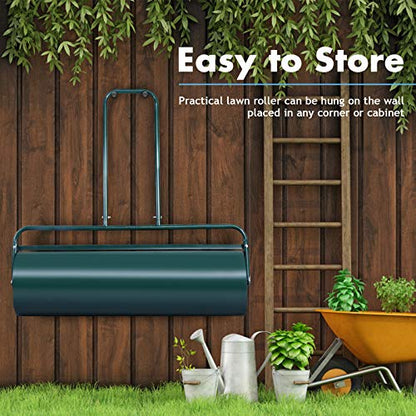 S AFSTAR Lawn Roller, Push Tow Behind Sod Roller with U Shaped Handle, Water and Sand Filled Garden Drum Roller for Planting, Seeding, Eliminating Turf Damage (13 by 24-inch/ 13 Gal) - color: Green, size: 13 by 24-inch/ 13 Gal