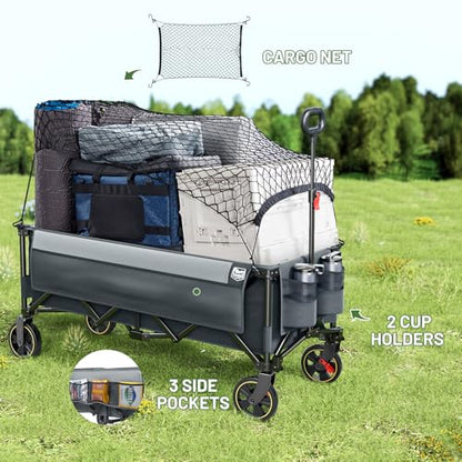 Timber Ridge 51.2'' Extended Collapsible Wagon Cart with Brakes - color: Gray, size: 400L