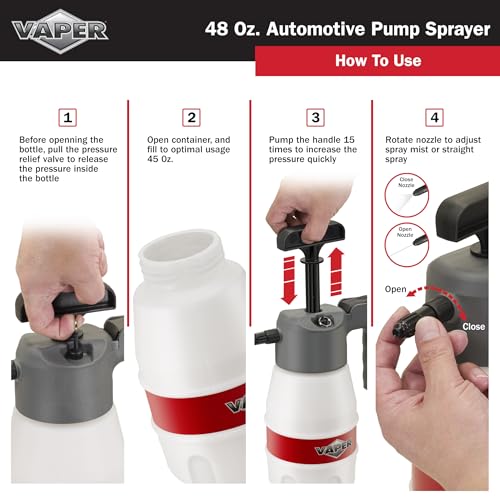 Vaper 19495 48oz Automotive Pump Sprayer, Pressurized Sprayer with Durable, High-Density Polyethylene Construction, Adjustable Nozzle for Multiple Spray Patterns