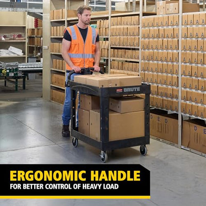 Rubbermaid Commercial Products BRUTE Heavy Duty 2-Shelf Utility/Service Cart, Medium, Lipped Shelves, Ergonomic Handle, 750 lb Capacity, Black, for Warehouse/Garage/Cleaning/Office - color: Black, size: Large, style: 2-Shelf