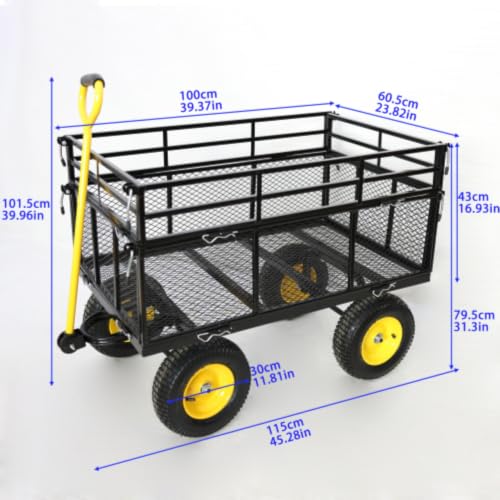 Heavy Duty660Lbs，Mesh Steel Garden Cart Utility Wagon (Black)