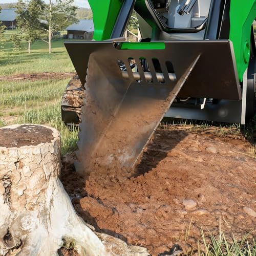 Heavy Duty Stump Bucket for Skid Steer Quick Attach, AR400 Serrated Edge Tree Scoop Digger, Tractor Loader Attachment for Root Removal, Black