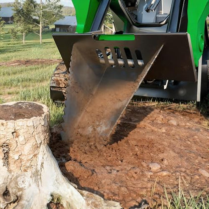 Heavy Duty Stump Bucket for Skid Steer Quick Attach, AR400 Serrated Edge Tree Scoop Digger, Tractor Loader Attachment for Root Removal, Black