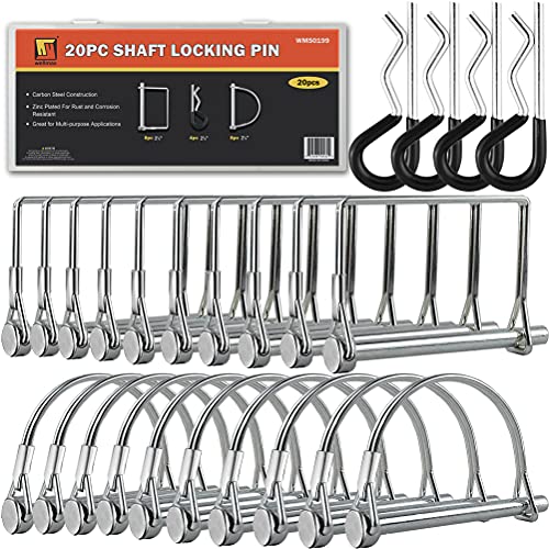 Wellmax 20 Pcs Trailer Pin, Safety + Hitch Pins, 1/4" Zinc-Plated, Silver - color: Silver-20pc