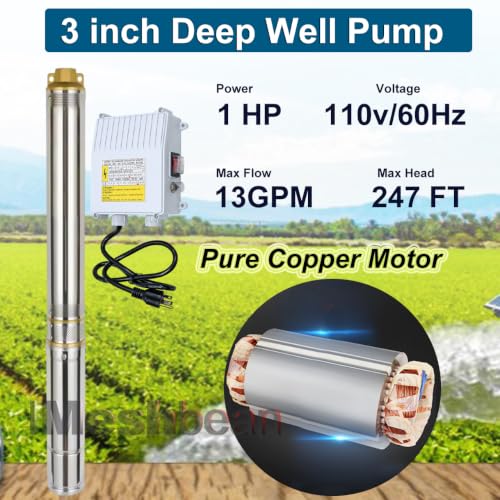 3" Deep Well Submersible Pump 110V Deep Well Pump w/Control Box,100FT Cord - size: 3"-1HP-110V + Control Box