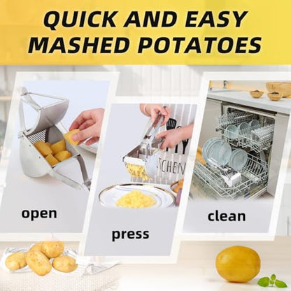 QRU Large Potato Ricer, Heavy Duty Stainless Steel Potato Masher for Commercial and Home Use, Fruit Press Baby Food Masher (Silver) - color: Silver
