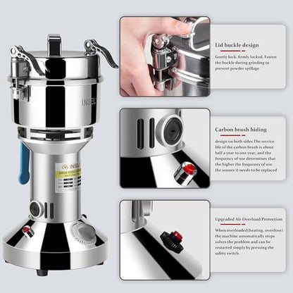 Grain Mill Grinder 300g High Speed Food Grain Mill Stainless Steel Seeds Flour Nut Wheat Corn Spices & Seasonings Dry Grinder Electric Machine Grinder for Kitchen - size: 300g