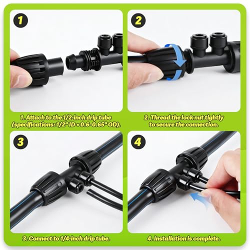 6 Pcs Barbed Tee 1/2 Inch To 1/4 Inch Irrigation Tubing Fittings, 1/2 Inch(1/2" ID x 0.65" OD) To 1/4 Inch Quick Connect Irrigation Adapter 16mm Hose Locked T Reducer To 1/4" Water Line - size: 1/2" to 1/4" Reducer-4 Way