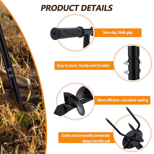 2 in 1 Hand Auger Spiral Drill, 4 x 44.5inch Post Hole Digger for Planting