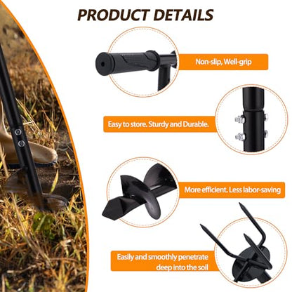 2 in 1 Hand Auger Spiral Drill, 4 x 44.5inch Post Hole Digger for Planting