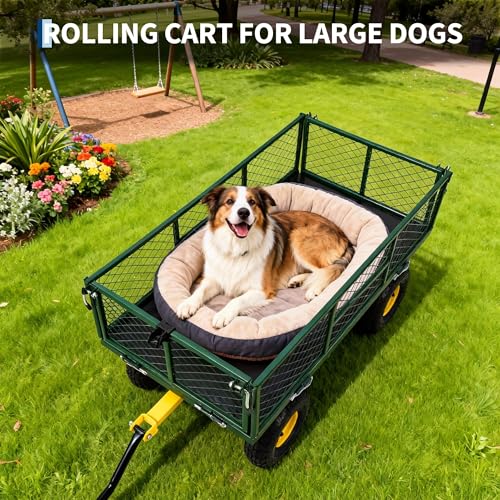 Patikuin 900 lbs Heavy Duty Steel Garden Cart Wagon – 2-in-1 Convertible Flatbed Utility Yard Wagon with Removable Mesh Sides, 180° Rotating Handle, 10" Tires – for Gardening, Lawn, Soil, Green - color: Green, size: 900 Lbs