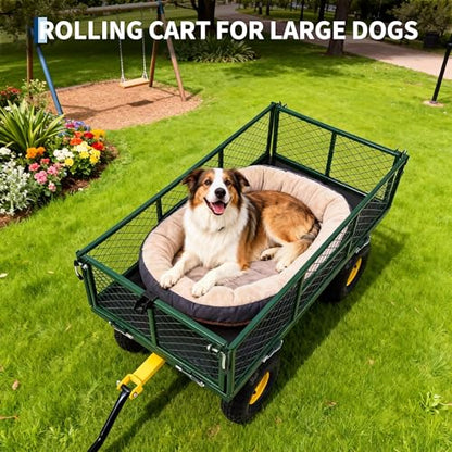 Patikuin 900 lbs Heavy Duty Steel Garden Cart Wagon – 2-in-1 Convertible Flatbed Utility Yard Wagon with Removable Mesh Sides, 180° Rotating Handle, 10" Tires – for Gardening, Lawn, Soil, Green - color: Green, size: 900 Lbs