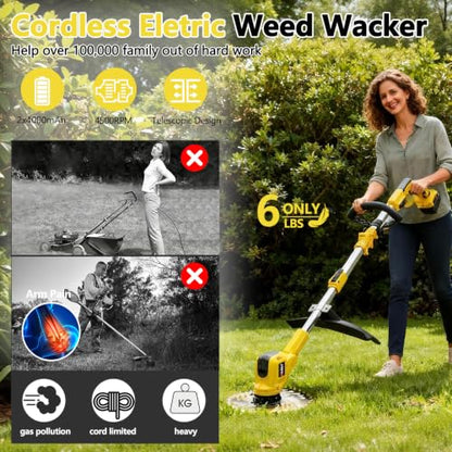 3-in-1 Cordless Weed Wacker, Electric Grass Trimmer with 2x4.0Ah Battery - color: Yellow