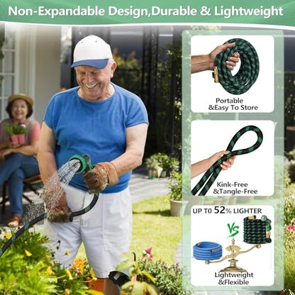 50 ft Garden Hose, Flexible Ultra Lightweight Durable Garden Hose, Kink-Free Water Hose with 10 Function Sprayer - Non-Shrinking Garden Hoses, Easy to Store,All-Weather, Car Washing Pipe Garden Hoses - size: 50ft