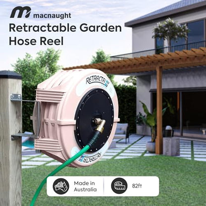 Macnaught Retractable Garden Hose Reel, 82 Ft Water Hose Reel Heavy Duty Retractable Hose with Metal 180° Swivel Rotation Bracket for Wall Mount - Beige - color: Beige, size: 82ft
