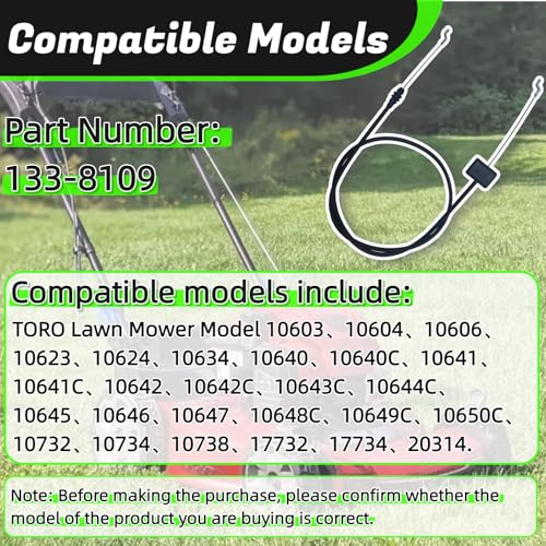133-8109 Brake Cable for Toro 20" Rear Bagging & 22" Recycler Lawn Mower - size: 133-8109