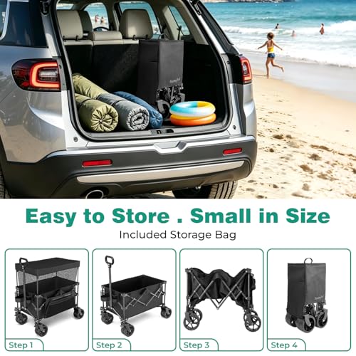 SUNNYFEEL Foldable Wagon Cart with Canopy - 445L Extra Large